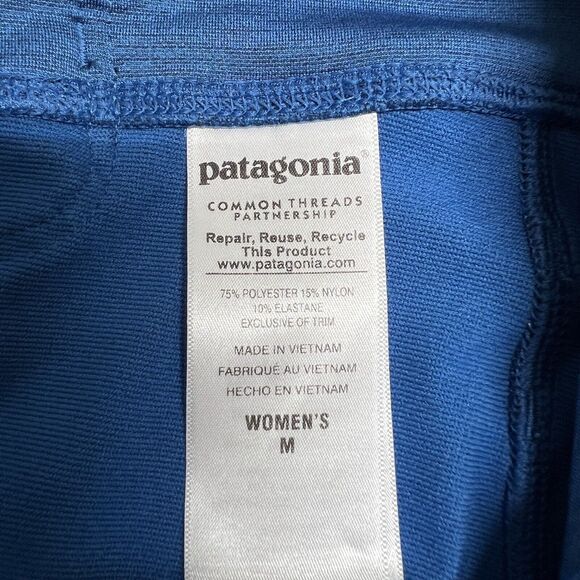 Patagonia Velocity Running Crop Capri Legging Sz MEDIUM Blue Black - Picture 7 of 9